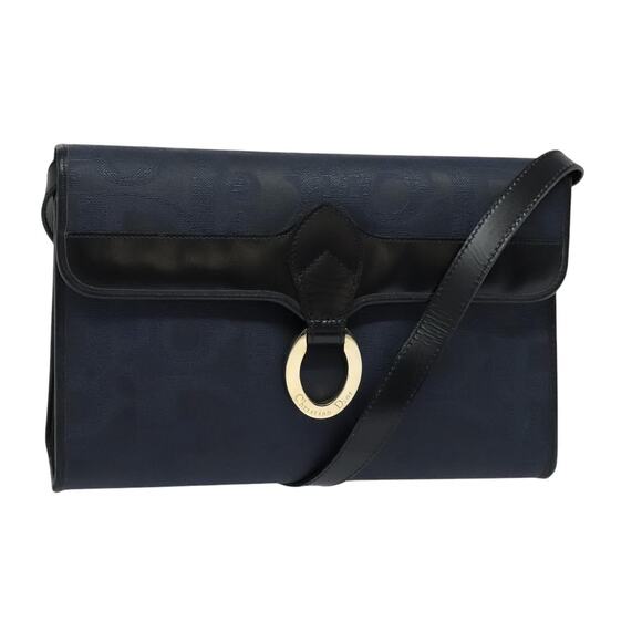 DIOR Trotter Canvas Shoulder Bag Pvc Navy Gold - Picture 1 of 12